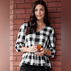 Matilda Jane Good Hart GH Belmont Top Size M In Black/White Buffalo Plaid